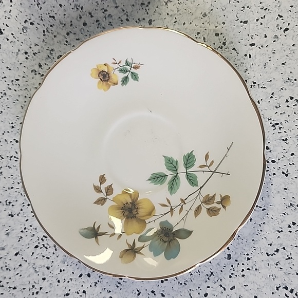 Delphine Tea Cup and Saucer Fine Bone China Blue Yellow Flowers - Picture 2 of 3